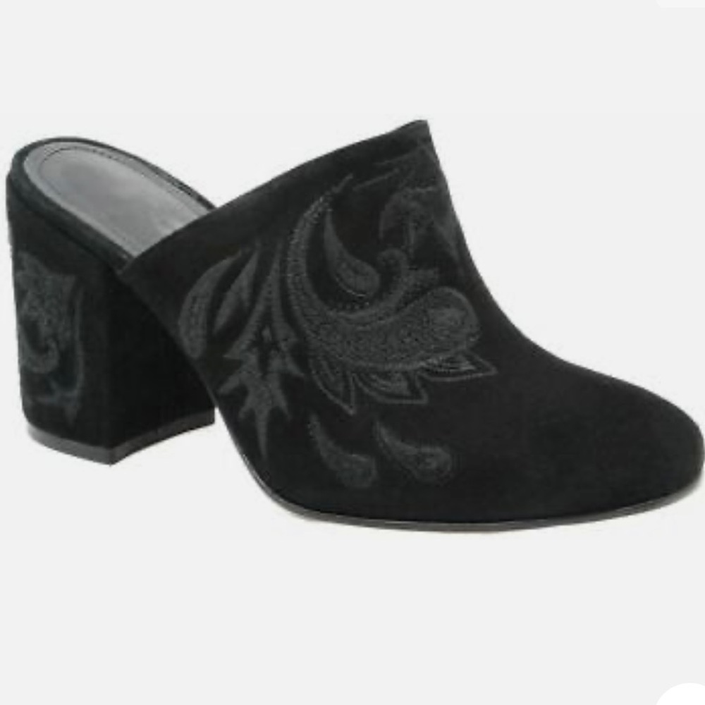 Rachel Zoe Leighton embroidered suede block heel women’s shoes Sz 9